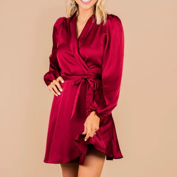 She & Sky Burgundy Wrap Dress - Picture 1 of 7
